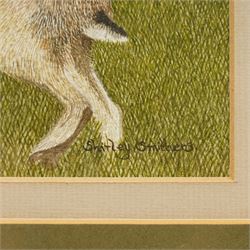 Shirley Smithers (British 20th century): 'March Hares', watercolour signed, labelled verso 18cm x 23cm