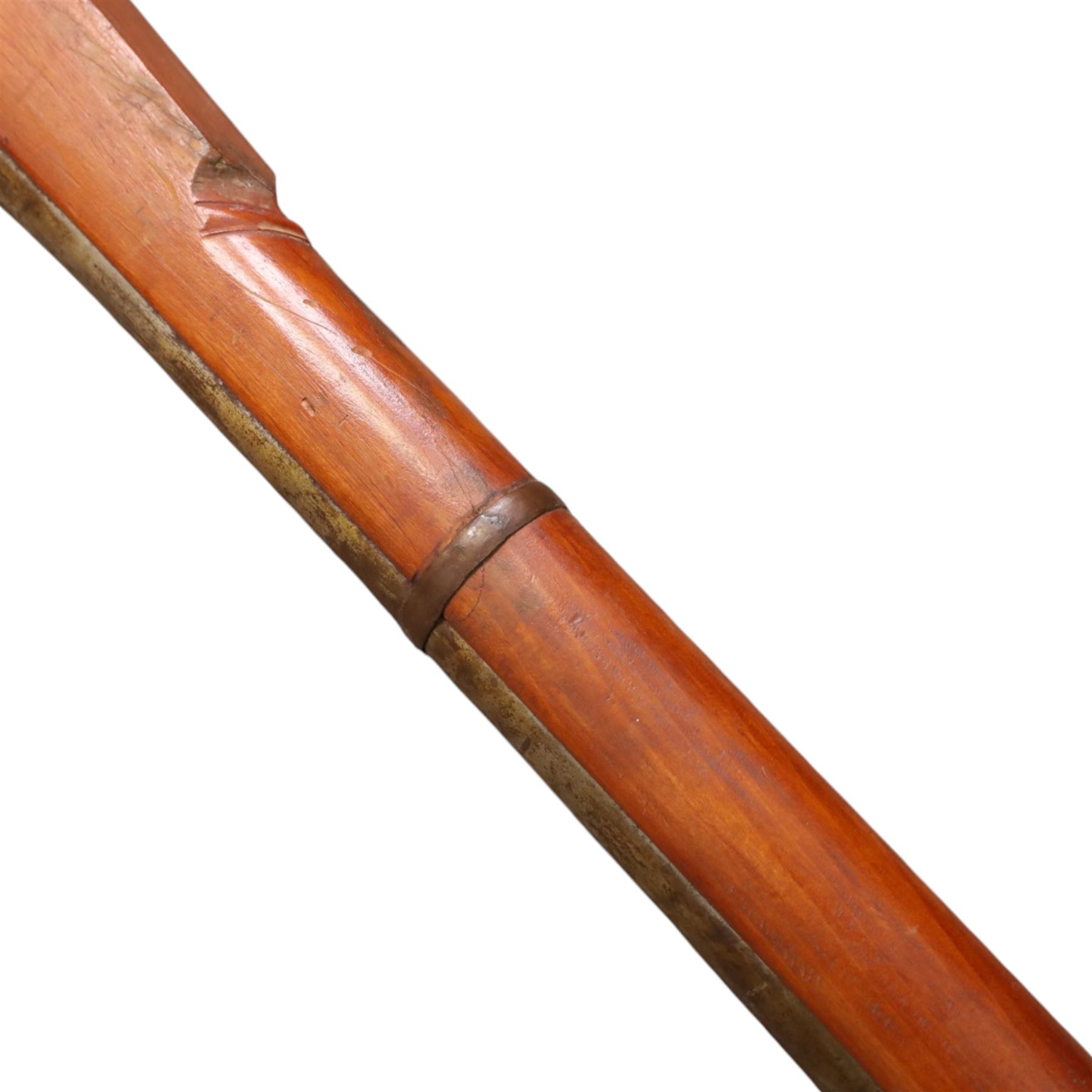  Indian matchlock jezail from the Royal Jaigarh Fort, Jaipur, the plain 69 inch barrel with flared muzzle, stamped to breech 'JPR/EXR/2/3808' on a full wooden stock, overall length 239cm, together with certificate of authenticity on Rajmahal Palace Office headed paper, dated 11th March 1978