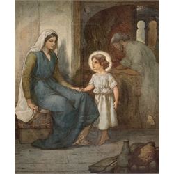 John Lawson (Scottish 1838-?): Mary and Jesus as a Boy with Joseph Working, watercolour illustration unsigned, inscribed on label verso 22cm x 18cm 
Notes: Lawson was a Victorian illustrator of books and periodicals, this watercolour was probably used to illustrate a religious publication.