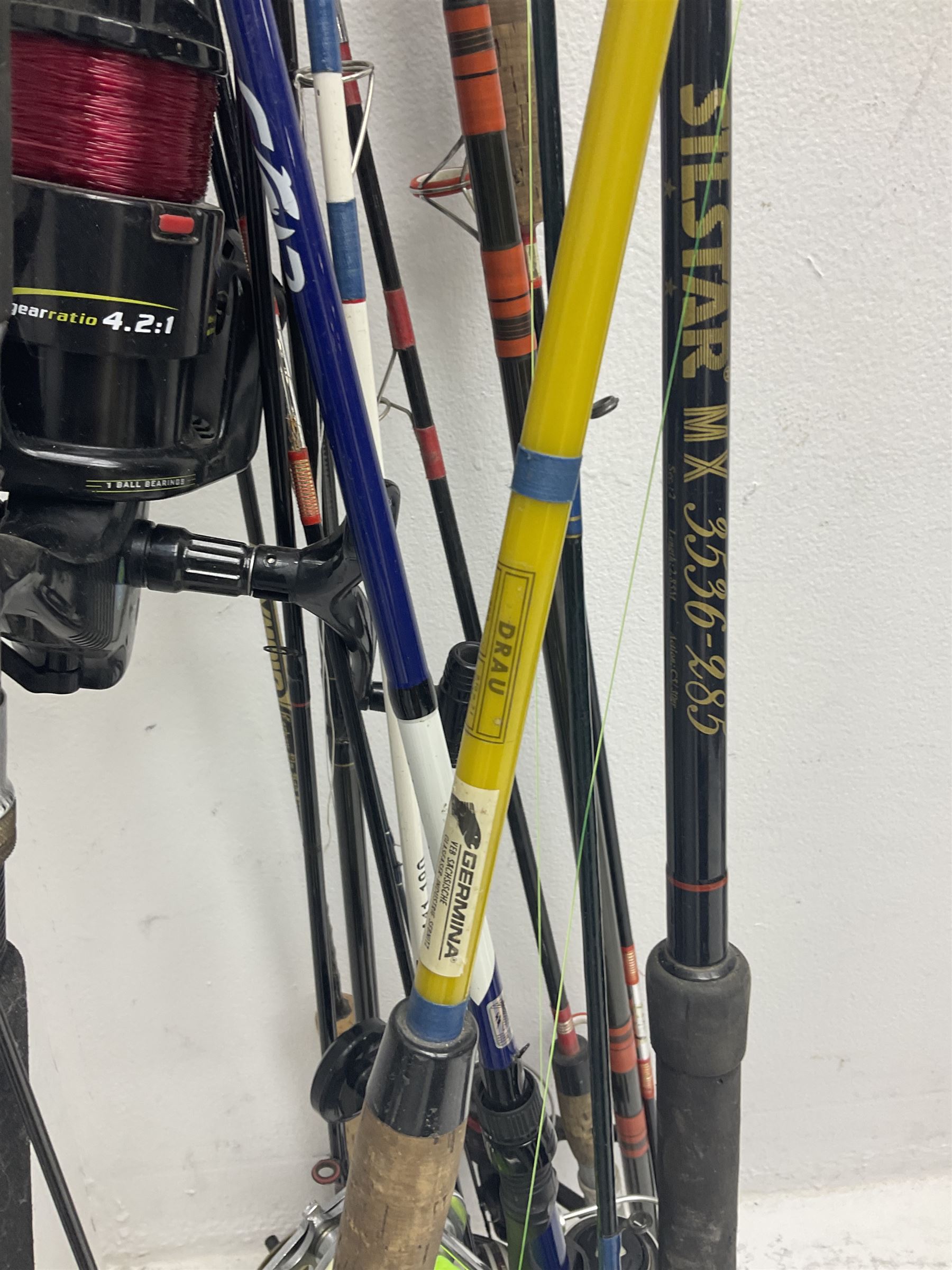 Large collection of part fishing rods and reels, maker's including Silstar, Dynabraid and Madfish, etc 