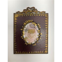 19th century portrait miniature on enamel, depicting a Georgian lady in period dress, hand painted with gilt detailing, in gilt frame with fruiting vine details, overall H13.7cm