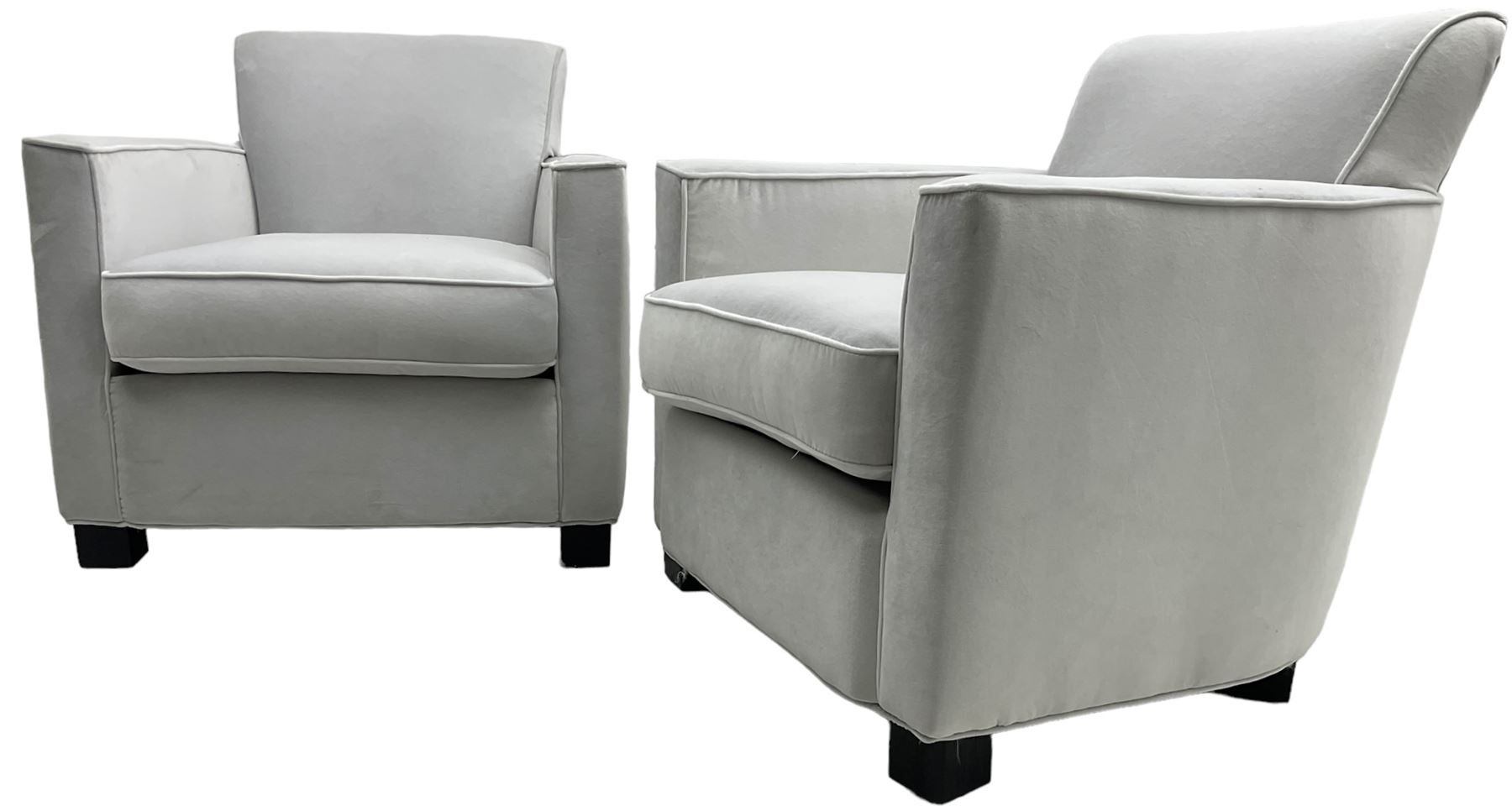 India Jane Interiors - 'Savoy' pair of contemporary armchairs upholstered in light grey velvet fabric - ex-display/bankruptcy stock 