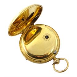 Victorian 18ct gold open face English lever ladies pocket watch by Robert Sutton, Whitehaven, No. 95098, white enamel dial with Roman numerals, case by Rotherham & Sons, Birmingham 1891, in original velvet and silk lined case