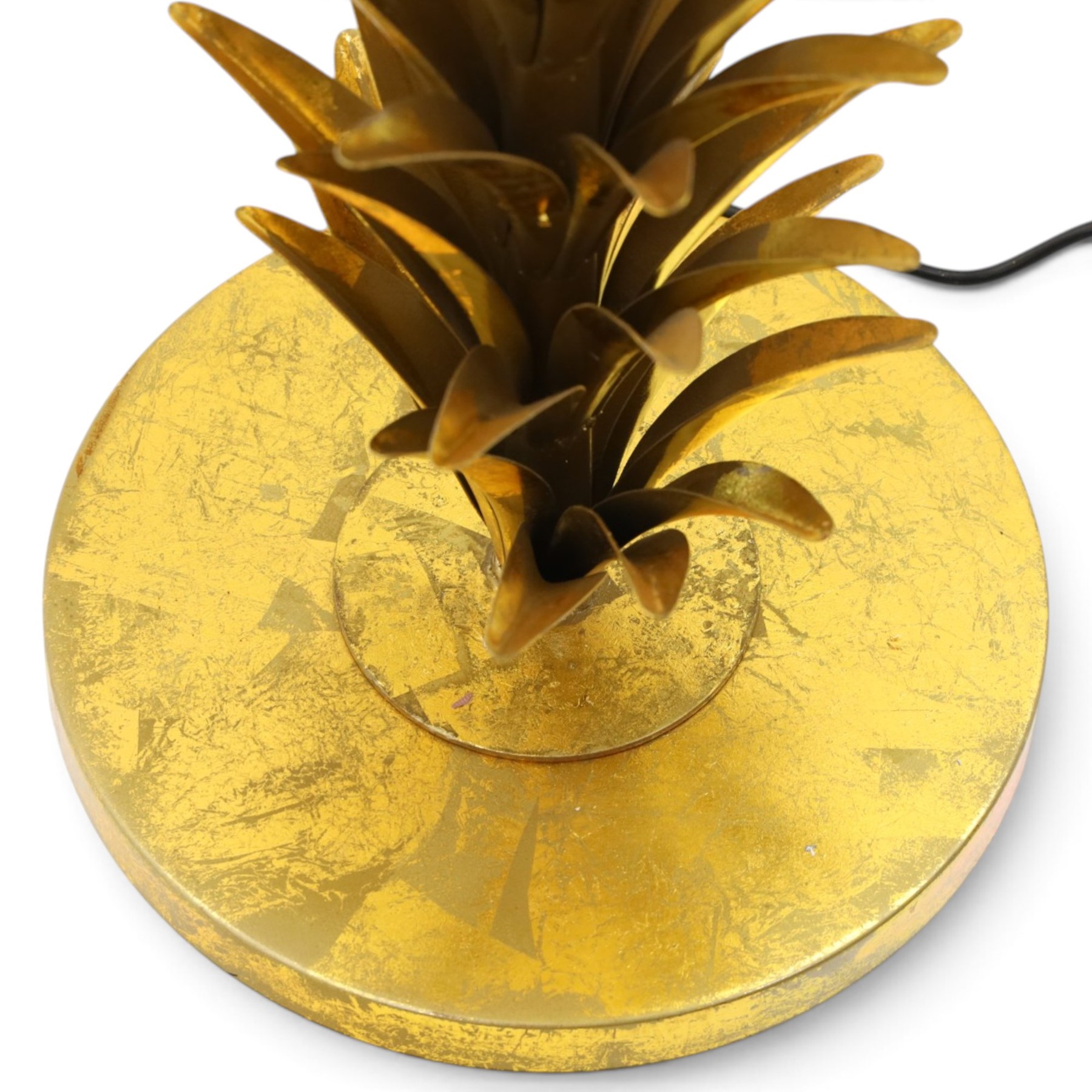 Manner of Maison Jansen - Large gilt metal floor standing standard lamp in the form of a palm tree, large foliage shade over twin branch lights and a leafy , on circular base