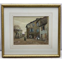 Albert Moulton Foweraker (British 1873-1942): A Continental Town Square, watercolour heightened in white signed 22cm x 27cm