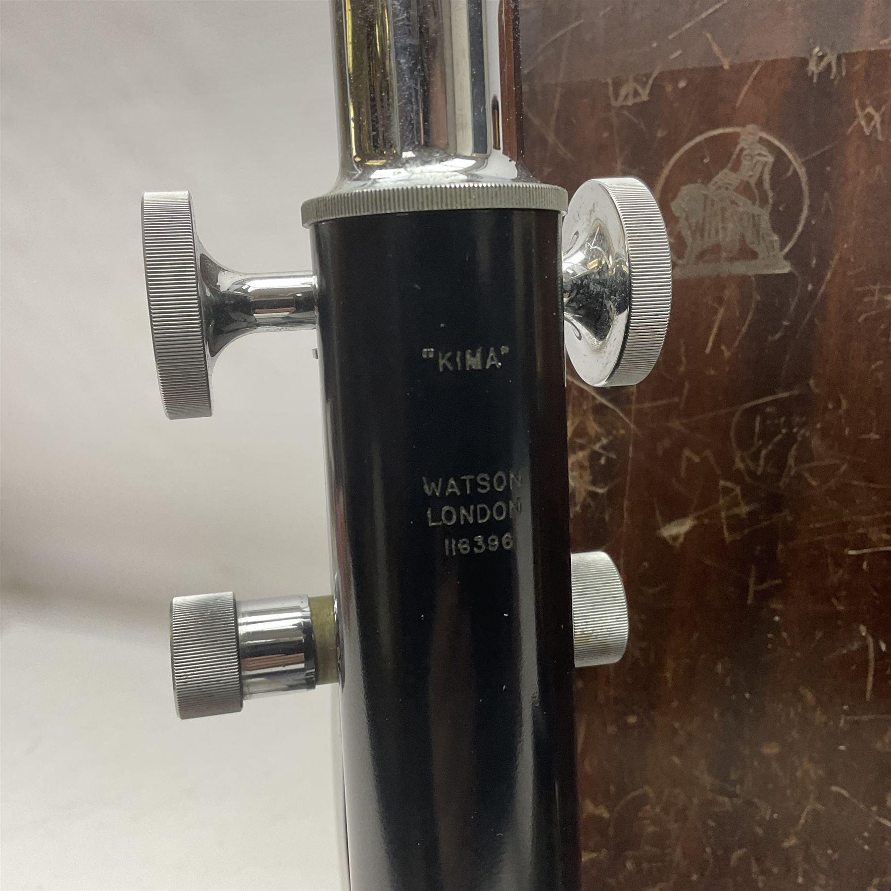 20th century W. Watson & Sons Kima microscope no. 118396 in original oak box, together with W. Watson & Sons Praxis microscope no. 18360, in original box  