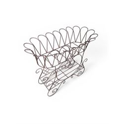 Mid-20th century wirework garden planter, oval form with heart shaped centre, under-tier shelf above scrolling feet
