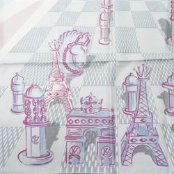 Louis Vuitton silk carré scarf, the multicolour design featuring stylised chess pieces and Parisian monument motifs over a Damier ground, with tonal LV monogram to the centre, signed Louis Vuitton Paris, 89cm x 89cm