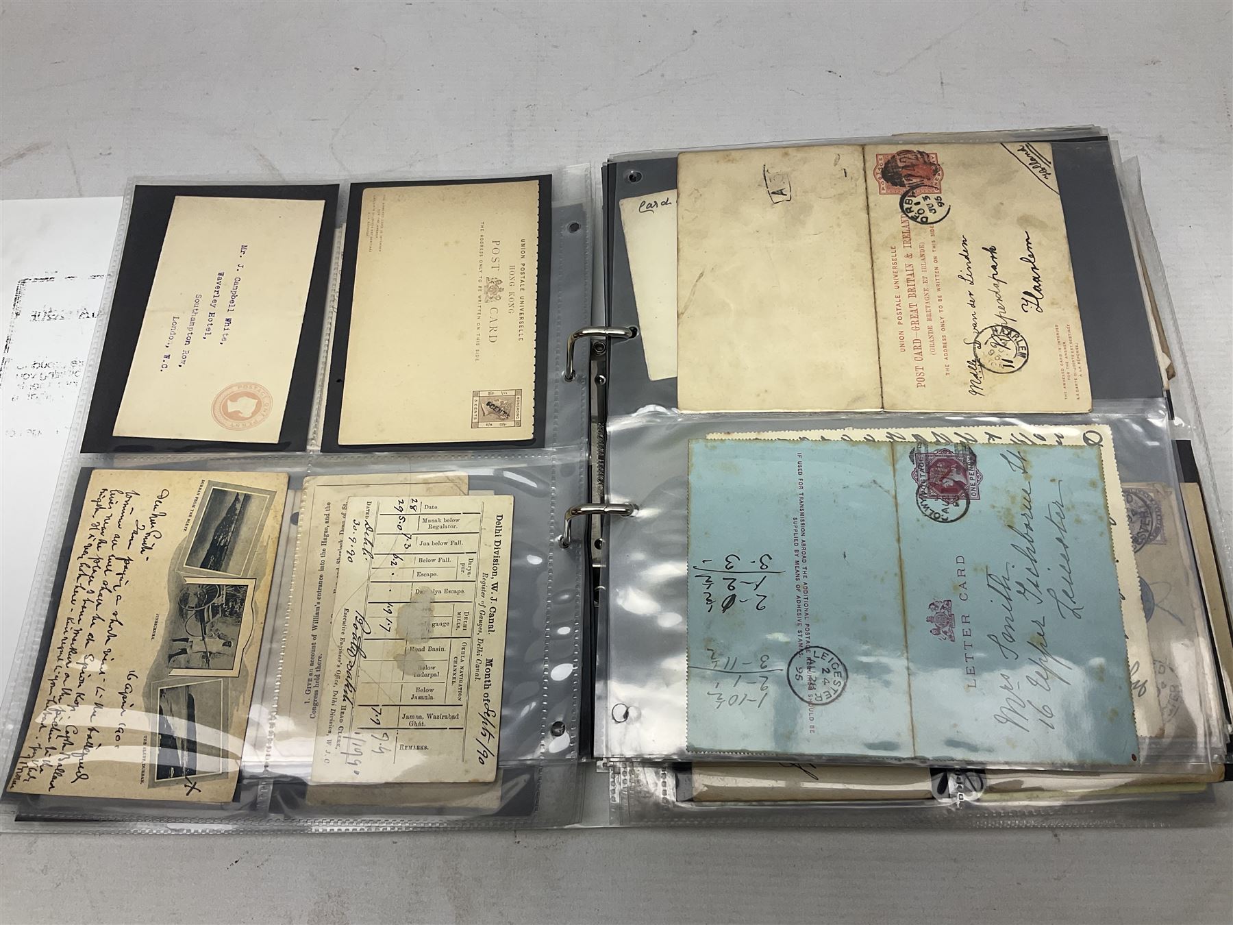 Queen Victoria and later Great British and World postal history, including postal stationary, mourning covers, QV Natal one penny stamps on cover, registered letters, postmark interest etc, housed in a ring binder folder