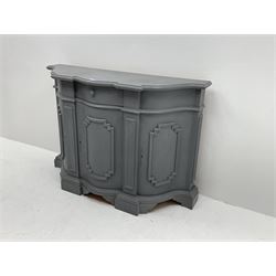 Painted sideboard, moulded top, single short drawer, three cupboard doors enclosing fitted interior 