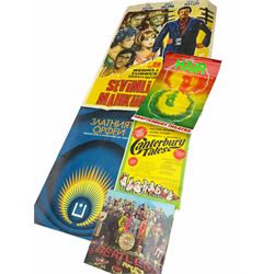 Mid 20th century Turkish film poster, 'Sevimli Mahkum' (After the Fox), H100cm L70cm, together with three other later posters, including one detailed 'Hair The America Tribal Love-Rock Musical', and a Beatles St Peppers Lonely Hearts Club Band vinyl record sleeve. 