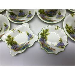 Aynsley Bluebell Time 'As Supplied to the Queen' tea service, comprising hot water jug, six teacups and saucers, milk jug, two cake plates and tow trinket dishes  