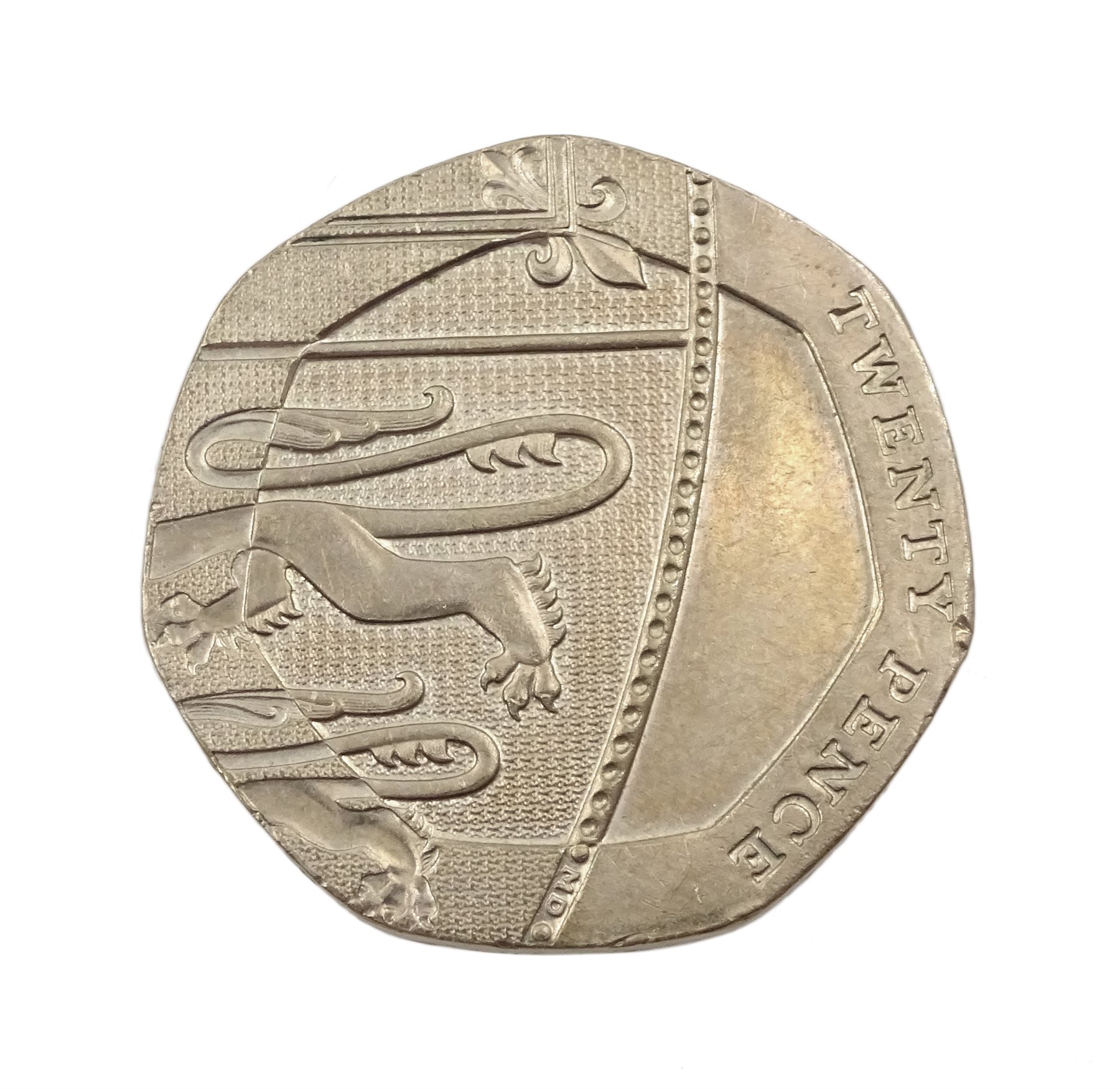 Queen Elizabeth II undated 20p coin, minting error coin which should bear the date 2008