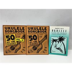 W.D. Keech banjolele pat.219720/23 with etched signature to the back; serial no.A12082 L55cm; and a restored Italian mandolin with segmented lute back; together with three music books