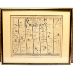 After John Ogilby (British 1600-1676): 'The Road from London to Flambourough [sic] Head in County Ebor' showing the section from Temsford to Lincoln, strip map pub. 1939, 38cm x 46cm