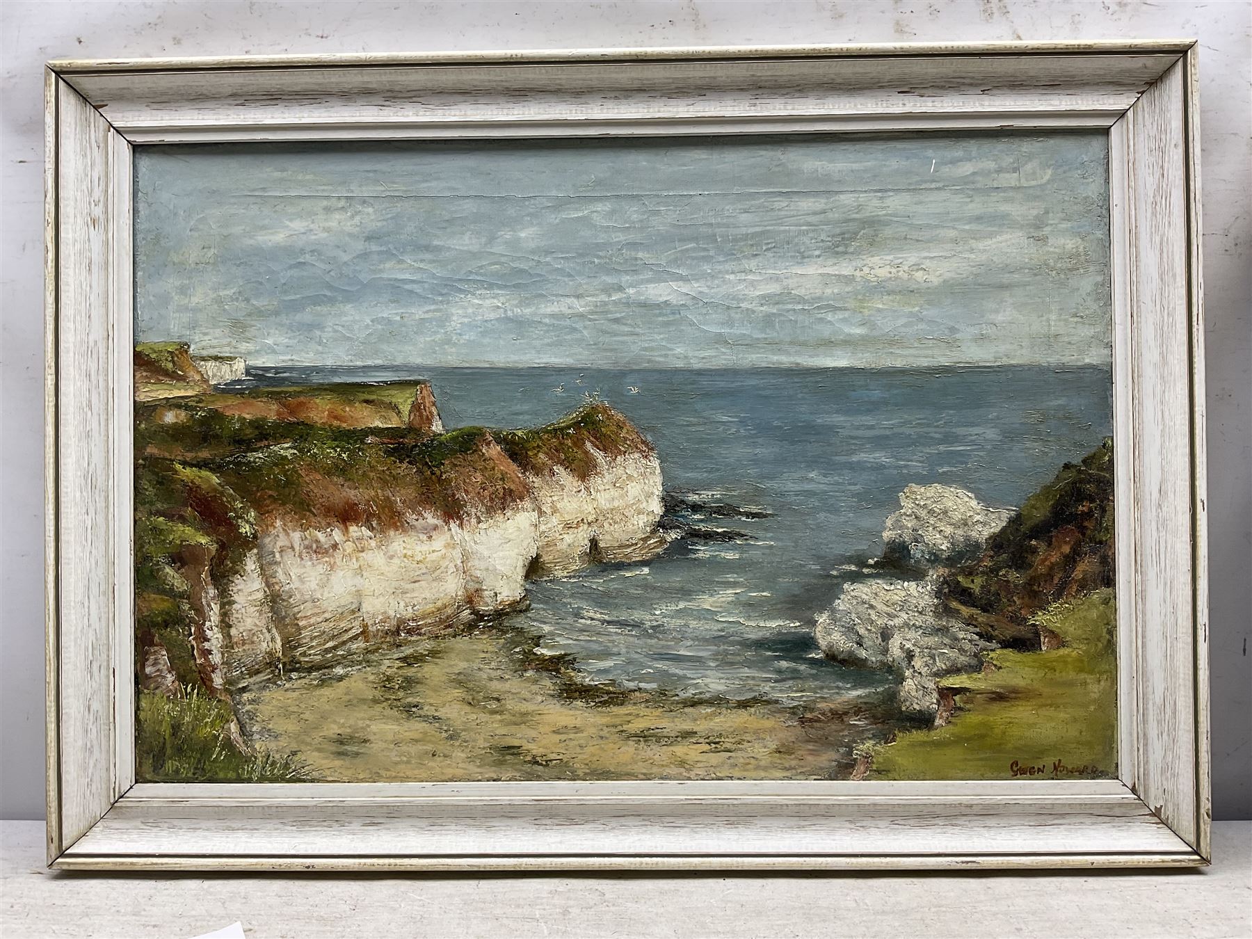 Gwen Howard (British 20th Century): North Landing and Thornwick Bay - Flamborough, pair oils on canvas signed 39cm x 59cm (2)