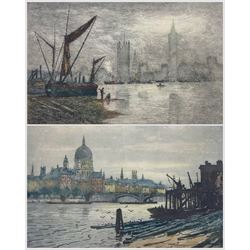 Claude Rowbotham (British 1880-1920): 'Westminster' and 'St Paul's from Blackfriars',  pair aquatint etchings signed and titled 17cm x 25cm (2)