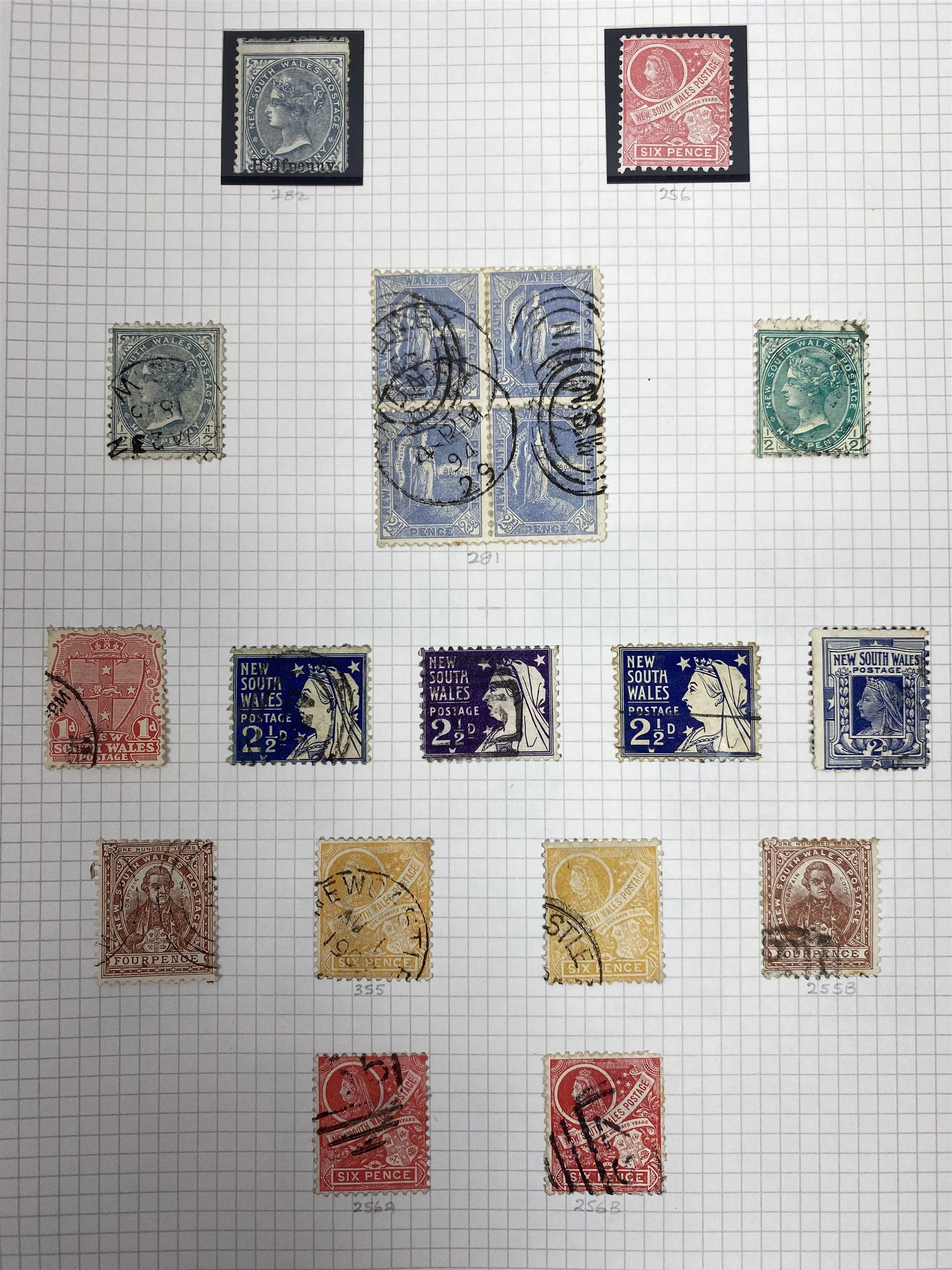 Australia New South Wales stamps, including 1850-4 various imperf issues, 1854-6 including five pence, six pence, one shilling etc, 1856-60 registered letter stamps, 1861-88 five shillings etc, housed on pages