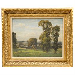 Philip J Smith (British fl.1912-1932): Cattle Grazing in Pasture, oil on board signed 29cm x 38cm