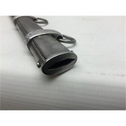 WW2 German Luftwaffe 2nd Pattern Officers dress dagger, with unmarked 25.5cm double edged steel blade, wire-bound pale orange/yellow celluloid grip, globular  pommel with oak leaves and traces of gilding, Luftwaffe eagle cross guard; in beaded scabbard with two suspension rings L43cm overall