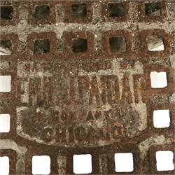 Early 20th century 'Emil. J. Paidar Chicago' barber shop chair, upholstered back and seat, W75cm