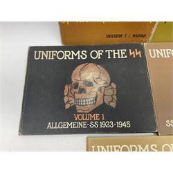 Military Collectors Service: set of three books on WWII German uniforms and badges; and Mollo Andrew: Uniforms of the SS. Volumes 1,4,5,6 & 7 (8)