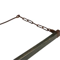 Green painted yoke with iron fittings and hooks, L118cm