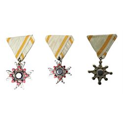 Three Japanese silver gilt Order of The Sacred Treasure medals - 5th Class, 6th Class and 7th Class (3)