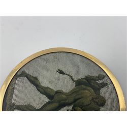 19th Century Italian micro mosaic plaque depicting Heracles capturing the Cretan bull, D7cm