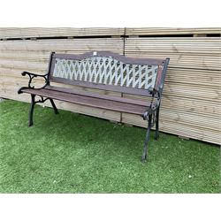 Large cast metal and wood slatted garden bench with lattice back - THIS LOT IS TO BE COLLECTED BY APPOINTMENT FROM DUGGLEBY STORAGE, GREAT HILL, EASTFIELD, SCARBOROUGH, YO11 3TX