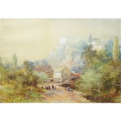 Henry Whatley (British 1842-1901): Hilltop Castle and Village Landscape, watercolour signe...