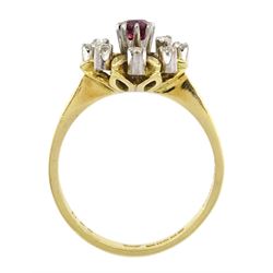 18ct gold ruby and diamond cluster ring, Birmingham 1978