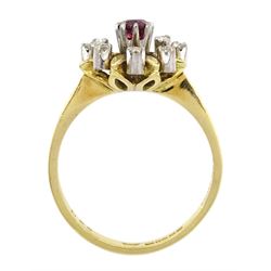 18ct gold ruby and diamond cluster ring, Birmingham 1978