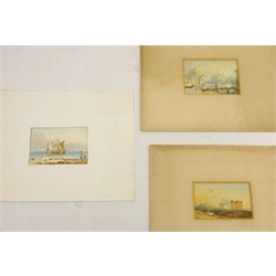  Continental Rural Landscapes and Seascape, three 19th century watercolours unsigned (unframed) 9cm x 12.5cm (3)  