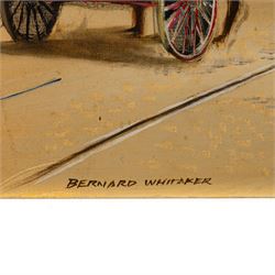 Bernard Whitaker (British 20th century): Horse-drawn Carriages in Castleford, oil on canvas board signed 50.5cm x 76cm (unframed)