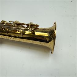 20th century Earlham straight soprano saxophone with mouthpiece, in a hard velvet lined case.
