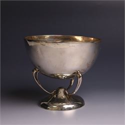 Art Nouveau silver trophy cup, engraved circular bowl upon three naturalistic curved supports,and a circular foot, engraved 'Cairo's Open Cup' to body, H11cm
