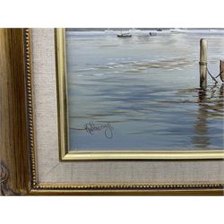 Keith W Hastings (British 1948-): 'Boats and Barges', oil on board signed, titled verso 29cm x 39cm 