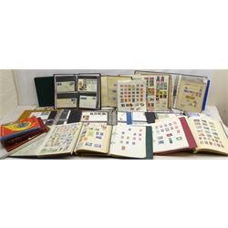  Large collection of Great British, Commonwealth and World stamps and covers in twenty-two albums, stockbooks/ring binder folders including mint pre-decimal part sheets, Australia, Denmark, Germany, India, Hungary, Spain, Sweden, Ireland, USA, French Colonies, 1960s and later FDCs many with special postmarks and unusual examples including part margin blocks of four on FDCs, in two boxes  A collection of fifteen stamp albums and seven folders of covers  