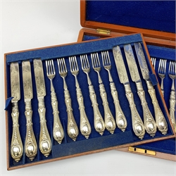 A mahogany cased Victorian Walker & Hall silver plated set of dessert eaters, for twelve settings, case L33.5cm. 