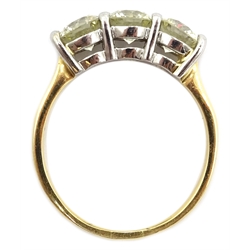  Three stone diamond 18ct gold ring hallmarked, each stone approx 0.75 carat  