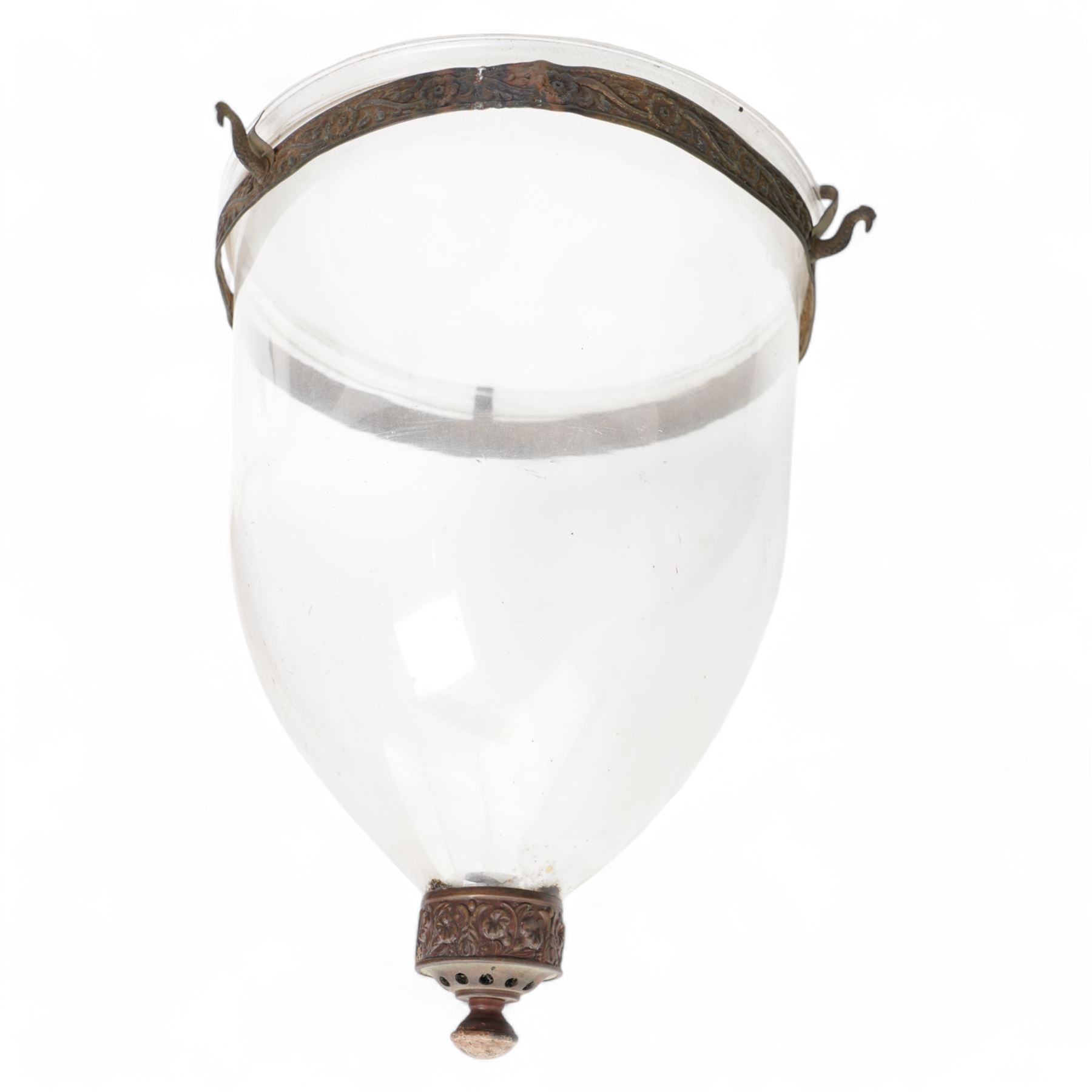 Clear glass Indian Hundi ceiling lamp with metal mounts and glass plate, shade H40cm and another in green H33cm (2)