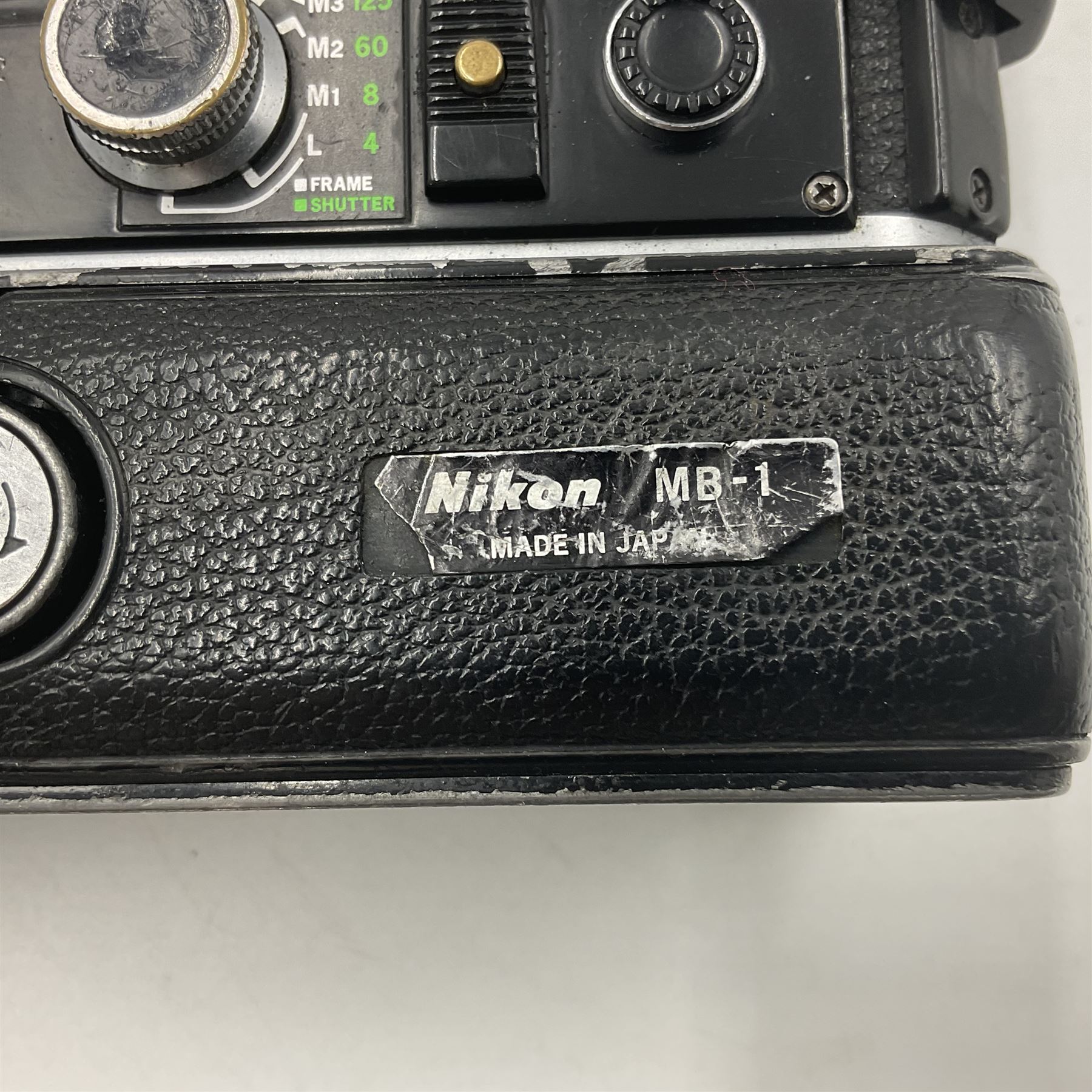 Nikon F2AS Photomic camera body, serial no. 7893545, with Nikon MD2 Motor Drive, serial no. 402342 and Nikon MB1 Battery pack