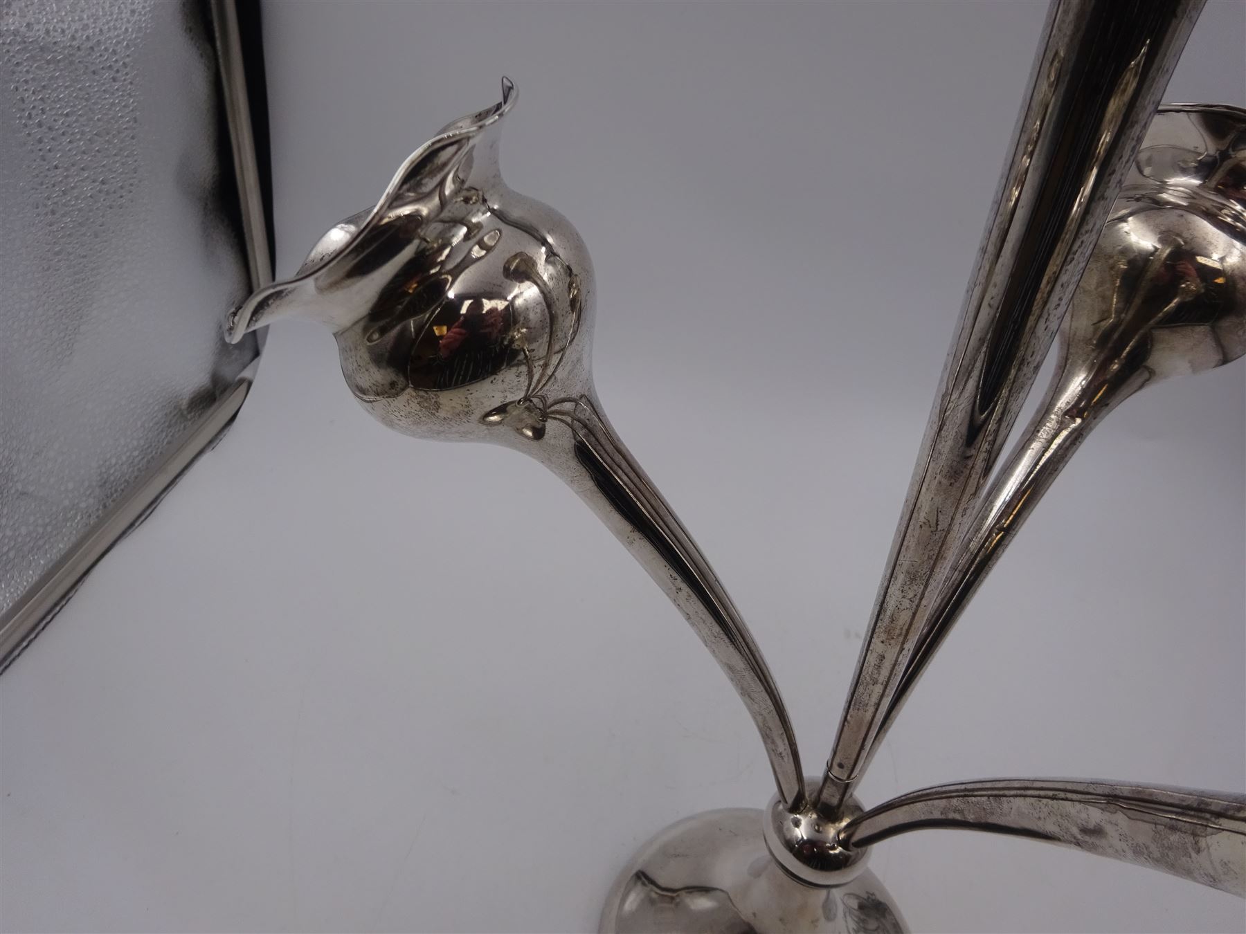 Early 20th century silver epergne, with four fluted branches, upon a weighted domed circular foot, engraved foot with monogram date 1887-1912, hallmarked Colen Hewer Cheshire, Chester 1910, H39.2cm