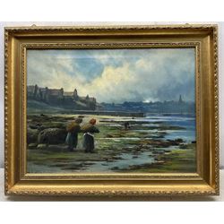 Henry Hadfield Cubley (British 1858-1934): 'Mussel Gatherers - Whitby', oil on canvas signed, titled and dated 1919 verso 44cm x 59cm