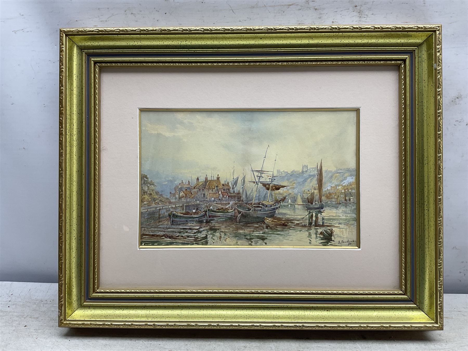 Brodrick (British 19th/20th Century): Whitby Harbour, watercolour indistinctly signed and dated '11, 18cm x 29cm 