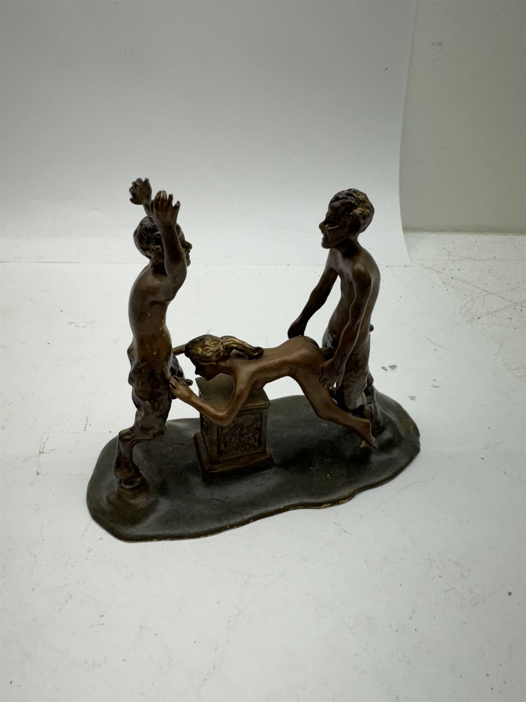 After William White; cold painted erotic bronze sculpture, modelled as a moveable group with stamp to the base, H12cm