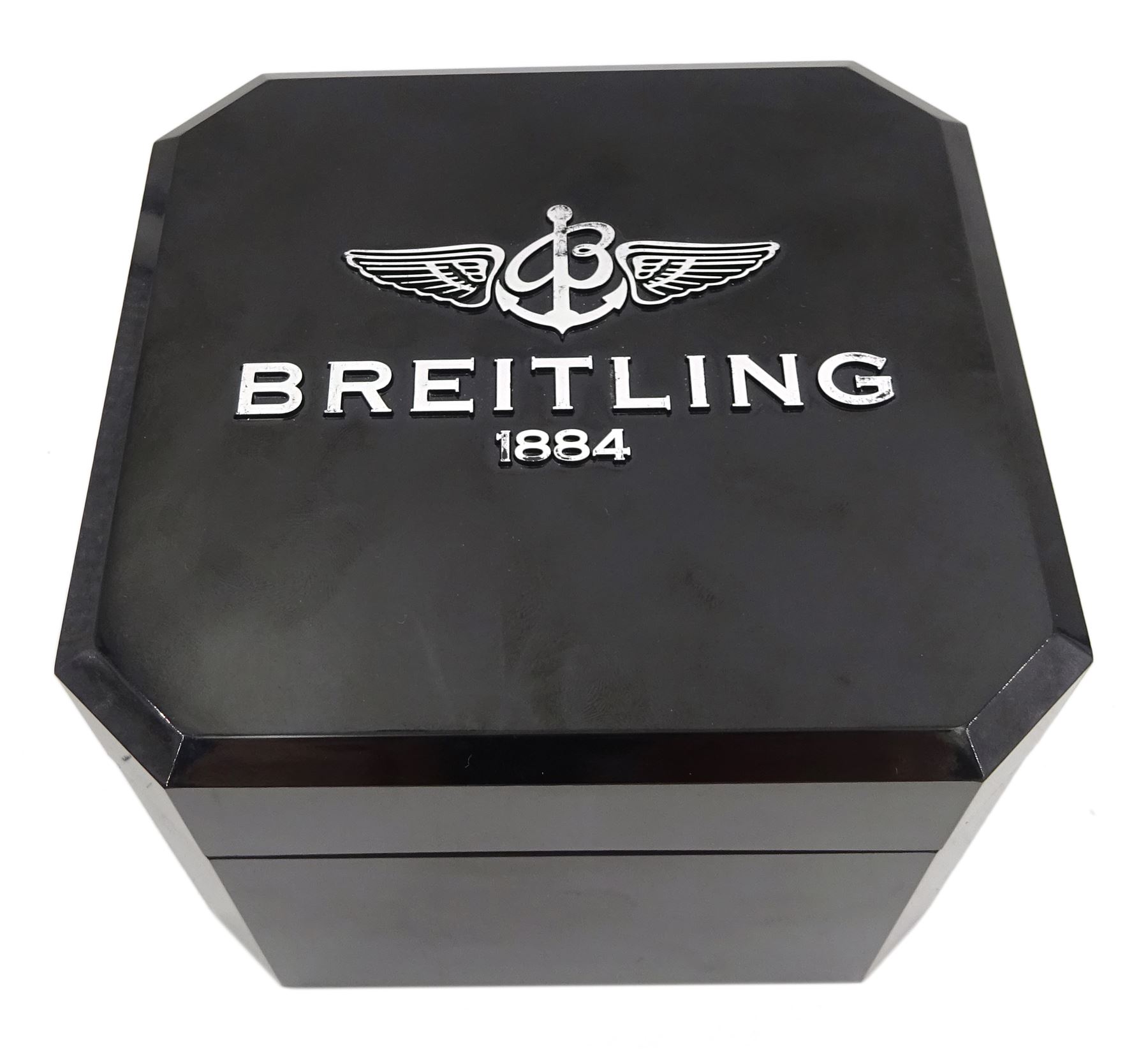 Breitling Superocean gentleman's stainless steel automatic chronograph wristwatch, Ref. A13340, blue dial with triple register recording hours, minutes and continuous seconds and date aperture, boxed with papers and additional links