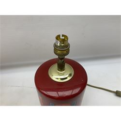 Poole Pottery table lamp in Volcano pattern of cylindrical form, with a cream lampshade, lamp H30cm