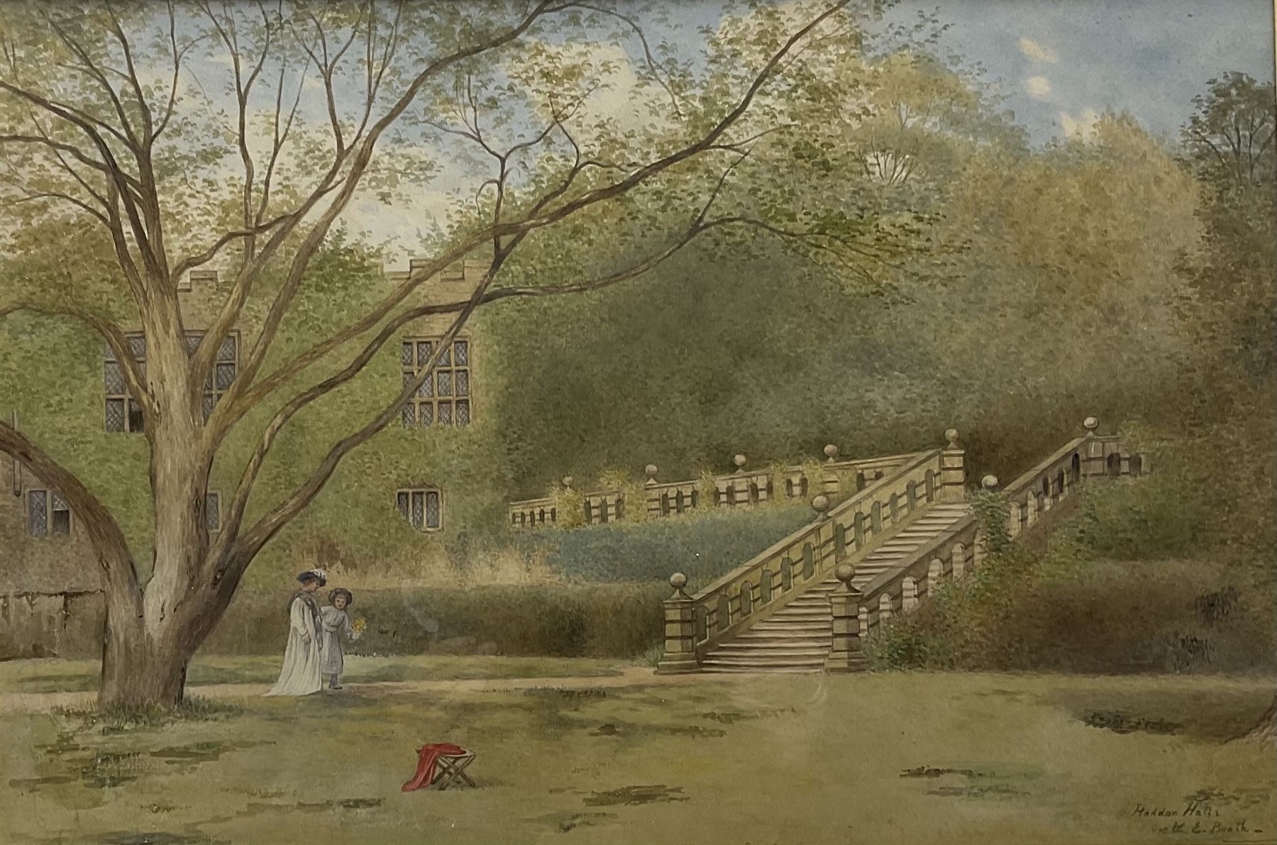 Kate E Booth (British fl.1850-1898): 'Haddon Hall', watercolour signed and titled 33cm x 50cm 